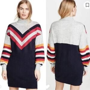Minkpink navy blue grey chevron turtleneck long sleeve sweater dress L